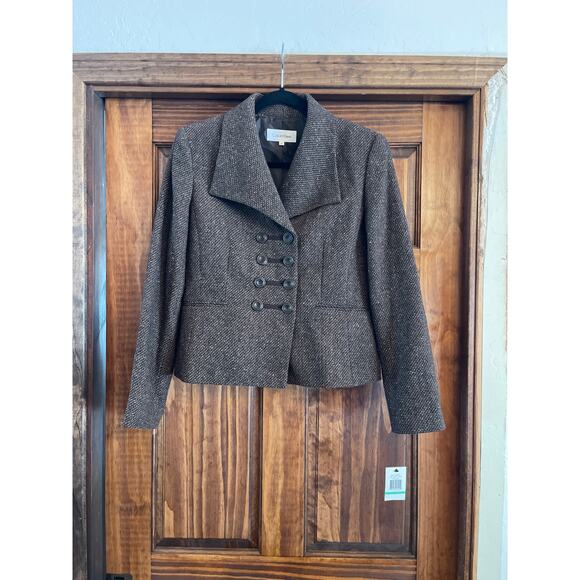 Calvin Klein brown tweed double breasted crop jacket size 8 - Picture 1 of 7